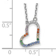 Prizma Sterling Silver Rhodium-plated 16 inch Colorful CZ Heart Necklace with 2 inch Extender