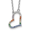 Prizma Sterling Silver Rhodium-plated 16 inch Colorful CZ Heart Necklace with 2 inch Extender