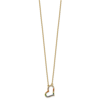 Prizma Sterling Silver Gold-tone 14K Flash Gold-plated 16 inch Colorful CZ Heart Necklace with 2 inch Extender