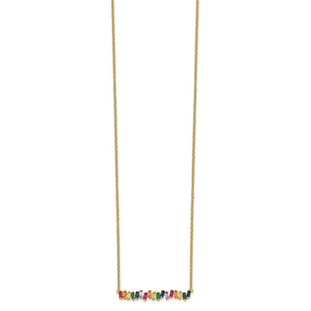 Prizma Sterling Silver Gold-tone 14K Flash Gold-plated 16 inch Colorful CZ Bar Necklace with 2 inch Extender