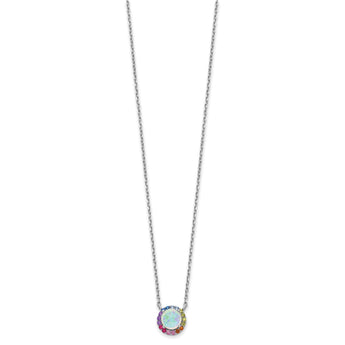 Prizma Sterling Silver Rhodium-plated 16 inch Lab Created Opal and Colorful CZ Round Necklace with 2 inch Extender