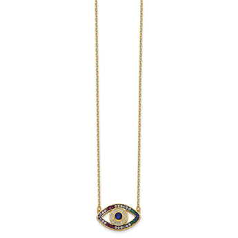 Prizma Sterling Silver Gold-tone 14K Flash Gold-plated 16 inch Colorful CZ Evil Eye Necklace with 2 inch Extender