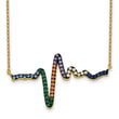 Prizma Sterling Silver Gold-tone 14K Flash Gold-plated 18 inch Colorful CZ Heartbeat Necklace  with 1 inch Extender