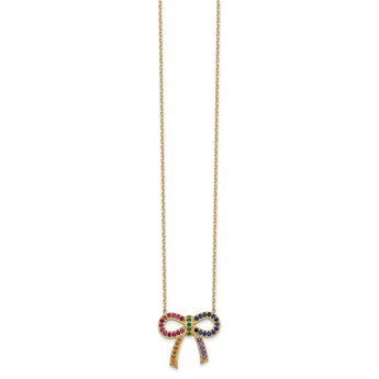 Prizma Sterling Silver Gold-tone 14K Flash Gold-plated 16 inch Colorful CZ Bow Necklace with 2 inch Extender