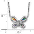 Prizma Sterling Silver Rhodium-plated 16 inch Colorful CZ Butterfly Necklace with 2 inch Extender