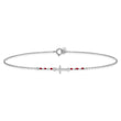 Sterling Silver Rhodium-plated Polished CZ Red Enamel Bead Cross Anklet