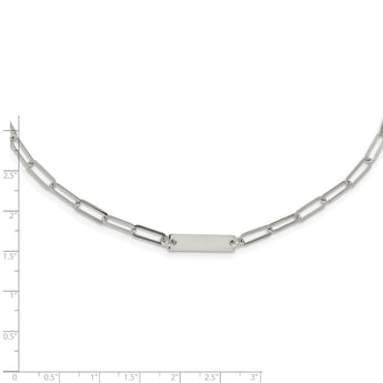 Sterling Silver Rhodium-plated Polished Bar w/ 2in ext. Necklace