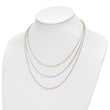 Sterling Silver RH-plate Rose/Yellow-tone Paperclip Link 3-strand Necklac