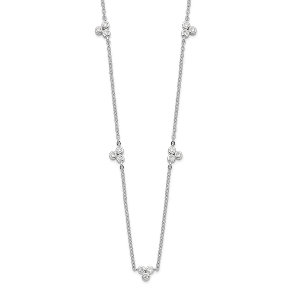 Sterling Silver Rhodium-plated Polished CZ 5 Stations Necklace