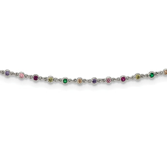 Sterling Silver Rhodium-plated Polished Multi-color CZ w/3 IN EXT Choker
