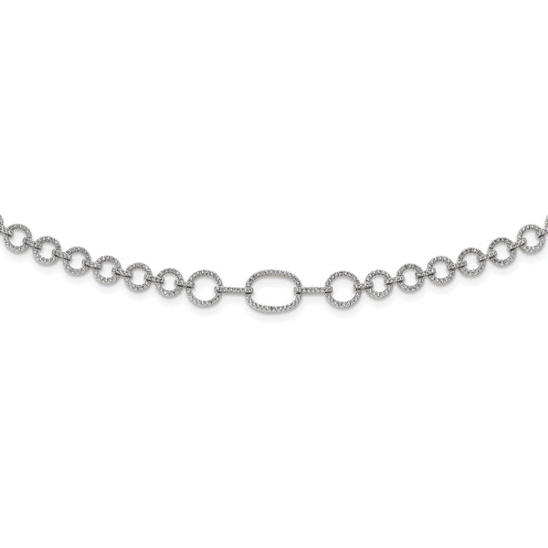 Sterling Silver Rhodium-plated Polished CZ Fancy Link w/3 in ext. Necklace