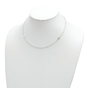 Sterling Silver Rhod-pltd Medal/Cross w/1.5in ext. Rosary Necklace