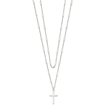 Sterling Silver Fancy Cross Double Strand Necklace
