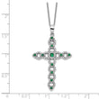 Sterling Silver Rhodium-plated CZ & Green Nano Crystal Cross 18in Necklace