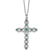 Sterling Silver Rhodium-plated CZ & Green Nano Crystal Cross 18in Necklace