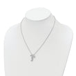 Sterling Silver Rhodium-plated CZ and Cross D/C Bead Chain Necklace