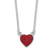 Sterling Silver 18.25in Rhodium-plated Polished Red Crystal Heart Necklace