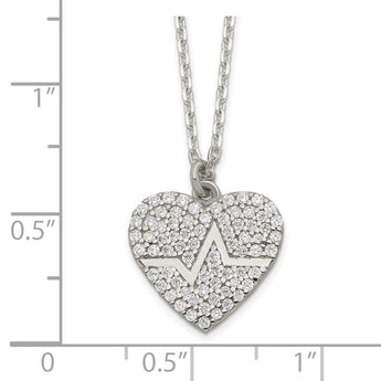 Sterling Silver Heartbeat in CZ Heart Necklace