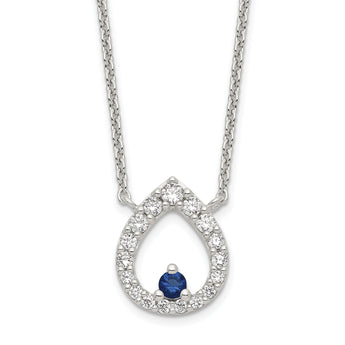 Sterling Silver Polished CZ Teardrop Necklace