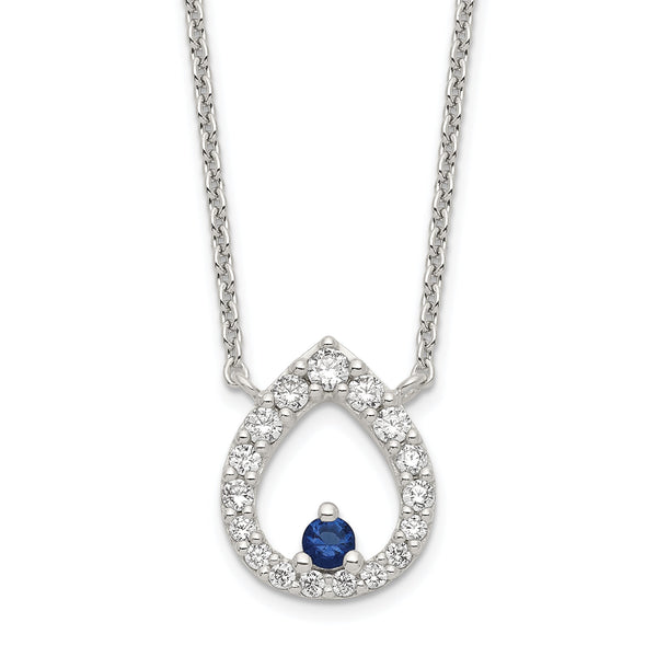 Sterling Silver Polished CZ Teardrop Necklace