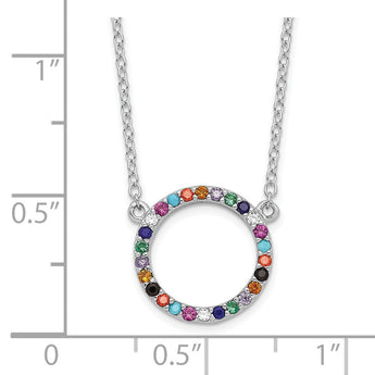 Sterling Silver Rhodium-plated Polished Multi-color Circle CZ Necklace 18 in - Birthstone Company