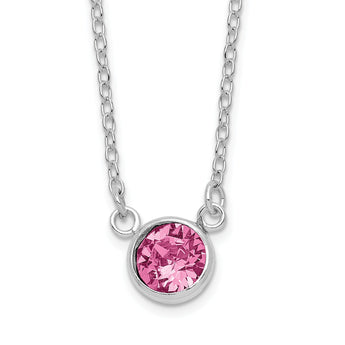 Sterling Silver Rhodium-plated Pink Crystal 18.5 inch Necklace