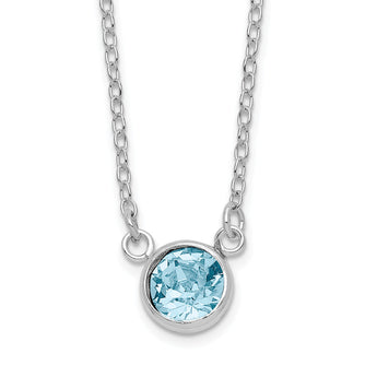 Sterling Silver RH-plated Blue Crystal Bezel 18.5in Necklace