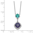 Sterling Silver Rhodium-plated CZ Glass Stone Dangle Pendant Necklace