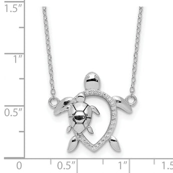 Sterling Silver Rhodium-plated Polished CZ Turtles 16 inch with a 2 inch extention Necklace