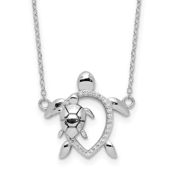 Sterling Silver Rhodium-plated Polished CZ Turtles 16 inch with a 2 inch extention Necklace