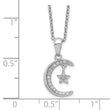 Sterling Silver Polished Rhodium-plated CZ Moon & Star 18in Necklace