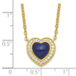 Sterling Silver Gold-tone CZ & Created Lapis Lazuli Heart w/2in ext Necklac - Birthstone Company
