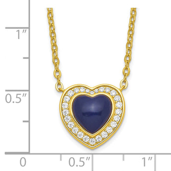 Sterling Silver Gold-tone CZ & Created Lapis Lazuli Heart w/2in ext Necklac - Birthstone Company