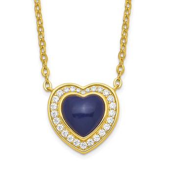 Sterling Silver Gold-tone CZ & Created Lapis Lazuli Heart w/2in ext Necklac - Birthstone Company