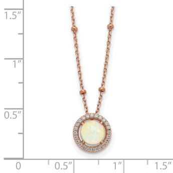 Sterling Silver Rose-tone White Created Opal CZ w/2 in ext. Necklace
