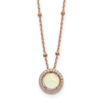 Sterling Silver Rose-tone White Created Opal CZ w/2 in ext. Necklace
