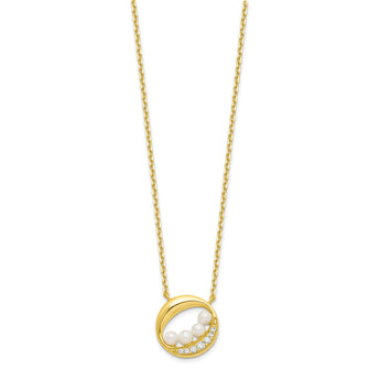 Sterling Silver Gold-tone CZ & Shell Pearl 2in ext Necklace