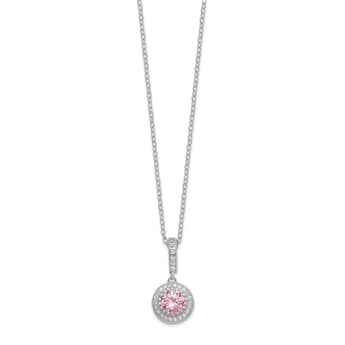 Sterling Silver Polished Rhodium-plated CZ 18in Necklace/Post Earrings Set