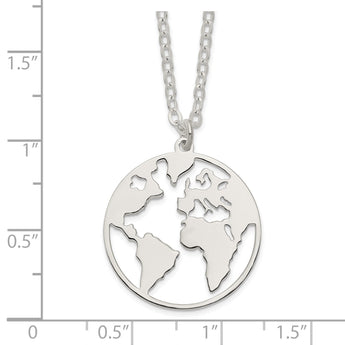 Sterling Silver Polished/Satin World w/.75 in ext Necklace
