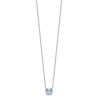 Sterling Silver Rhodium-plated Square Blue Topaz w/2 in ext. Necklace - Birthstone Company