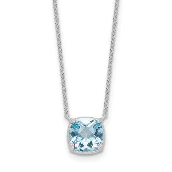 Sterling Silver Rhodium-plated Square Blue Topaz w/2 in ext. Necklace - Birthstone Company