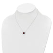 Sterling Silver Rhodium-plated Square Garnet w/2 in ext. Necklace - Birthstone Company