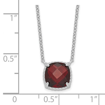 Sterling Silver Rhodium-plated Square Garnet w/2 in ext. Necklace - Birthstone Company