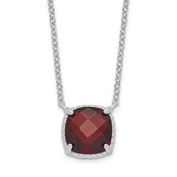 Sterling Silver Rhodium-plated Square Garnet w/2 in ext. Necklace - Birthstone Company