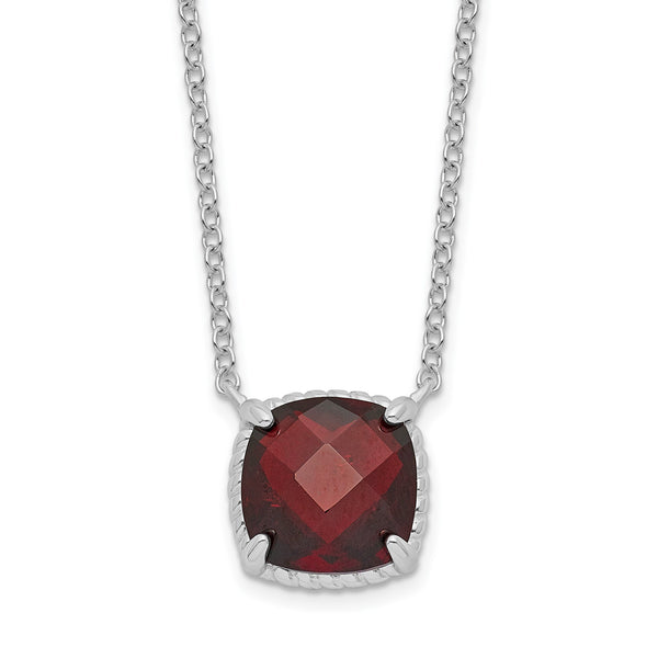 Sterling Silver Rhodium-plated Square Garnet w/2 in ext. Necklace - Birthstone Company