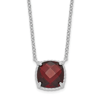 Sterling Silver Rhodium-plated Square Garnet w/2 in ext. Necklace