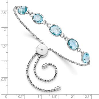 Sterling Silver Rhodium-Rhodium-Plated BlueTopaz & CZ Adjustable Bracelet 7.5 in - Birthstone Company