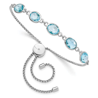 Sterling Silver Rhodium-Rhodium-Plated BlueTopaz & CZ Adjustable Bracelet 7.5 in - Birthstone Company