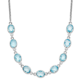 Sterling Silver Rhodium-plated Polished Blue Topaz w/2 in ext. Necklace - Birthstone Company