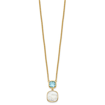 Sterling Silver Gold-plated 1.95BT Blue Topaz & MOP w/2 in ext. Necklace